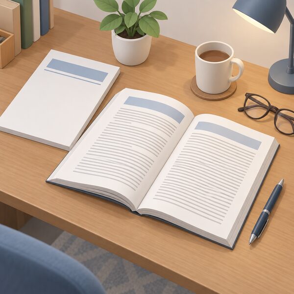 A printed copy of the Domestic Gas and Electricity (Tariff Cap) Act 2018 lying open on a wooden desk, its pages shown with plain text lines and blank heading bands, beside a closed cover sheet, a pen and a pair of reading glasses, with no readable words or numbers anywhere.