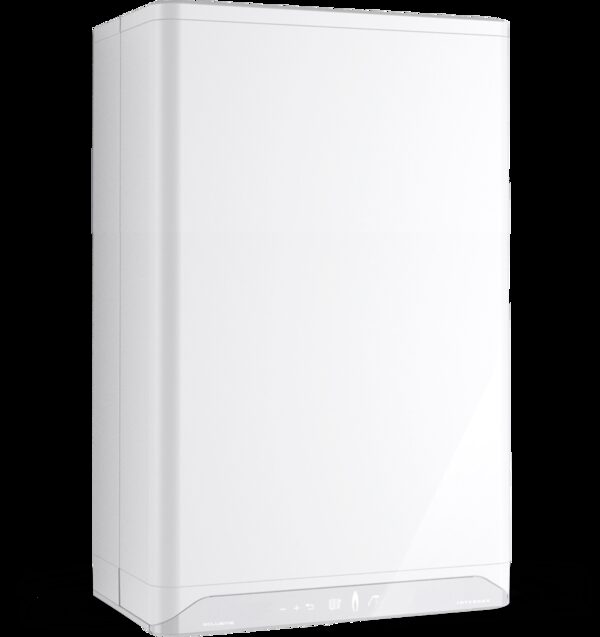 A white wall-mounted Intergas Xclusive 30 combi boiler shown against a plain background
