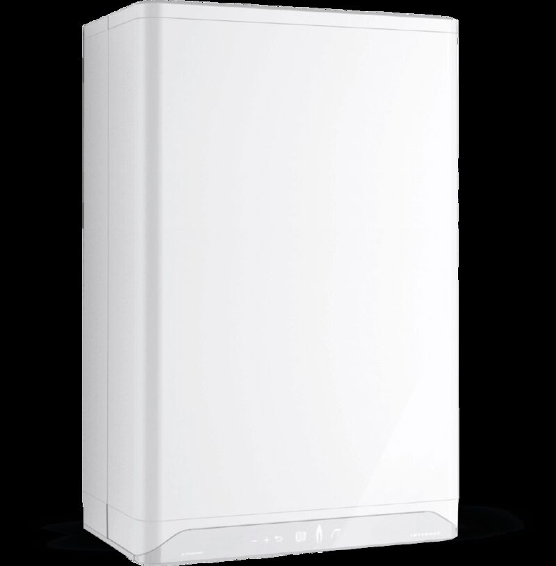 A white wall-mounted Intergas combi boiler shown against a plain background