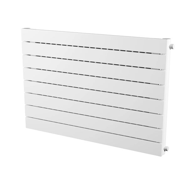 A white horizontal slatted panel radiator shown on a plain white background