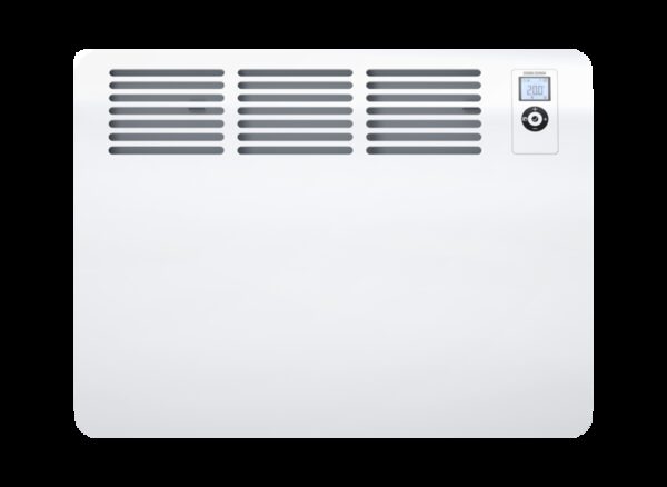 A white STIEBEL ELTRON CON 15 Premium convector heater with top vents and a digital control panel