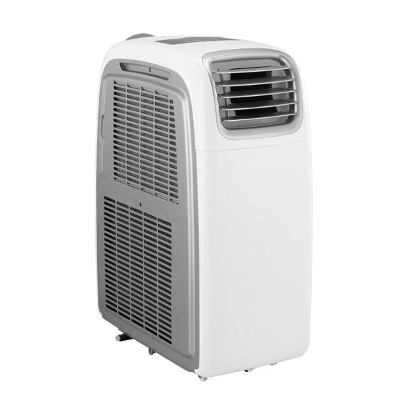 A white and grey electriQ AirFlex portable air conditioner unit photographed on a plain white background