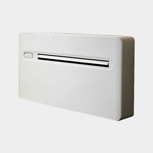 A white wall-mounted indoor air conditioning / heat pump fan coil unit shown against a plain background