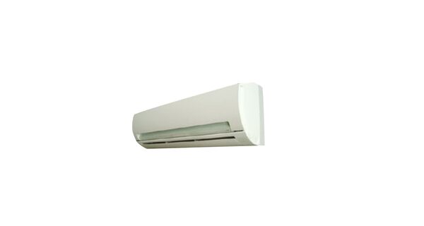 A white wall-mounted split-system air conditioning indoor unit shown at an angle on a plain white background