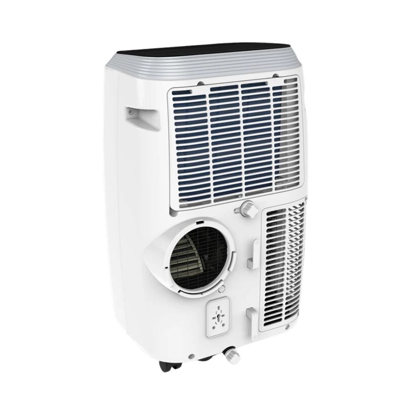 A white Lux Air portable air conditioning heat pump unit shown from the rear on a plain background