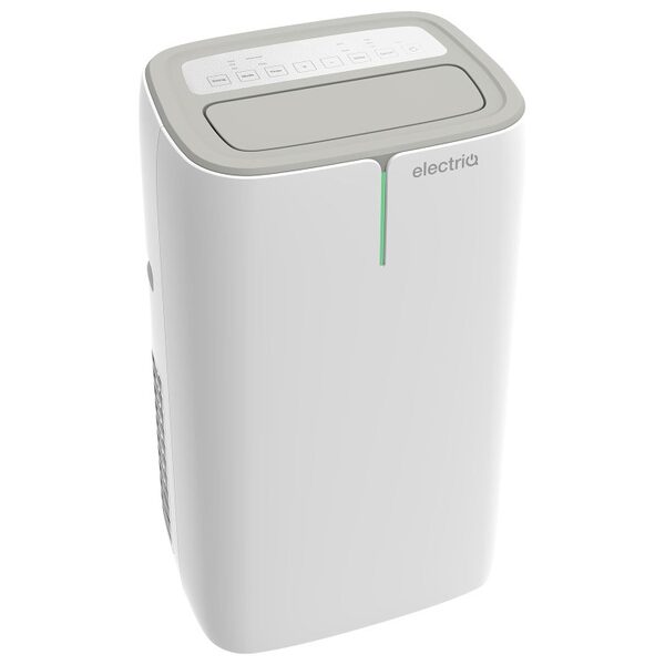 A white electriQ portable air conditioner and heater unit shown against a plain background