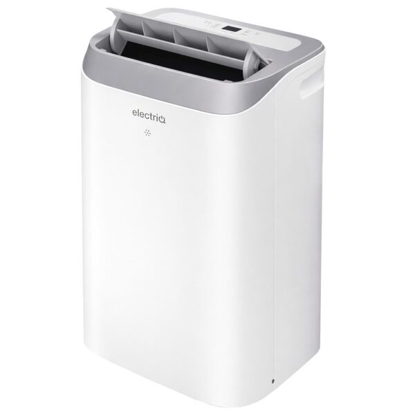 A white electriQ portable air conditioner unit shown against a plain background