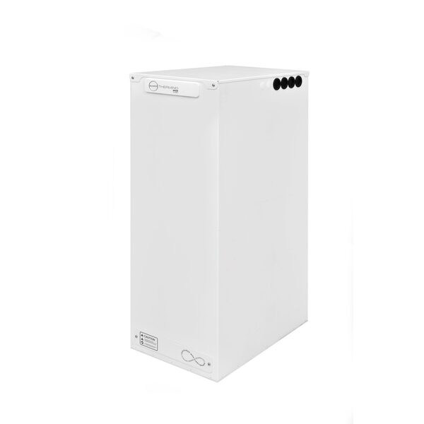 A white Sunamp Thermino thermal battery heat storage cylinder shown on a plain white background