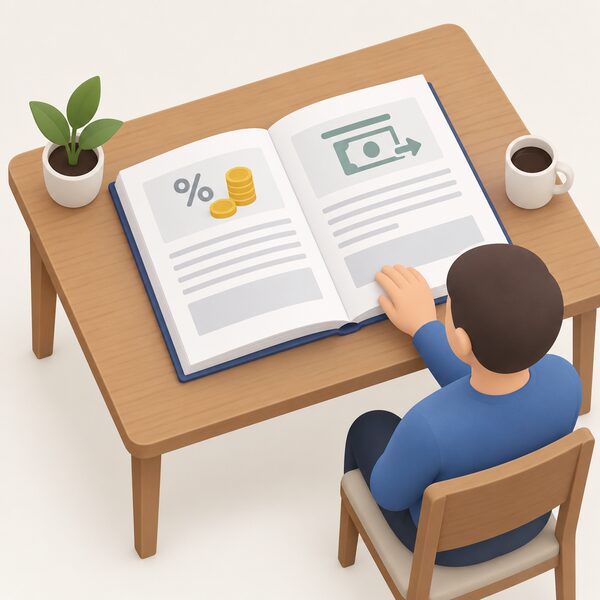 A printed bound document of the society's registered rules lying open on a wooden table beside a chair, its pages shown as plain text lines and blank blocks, with a member's hand resting on the open page.