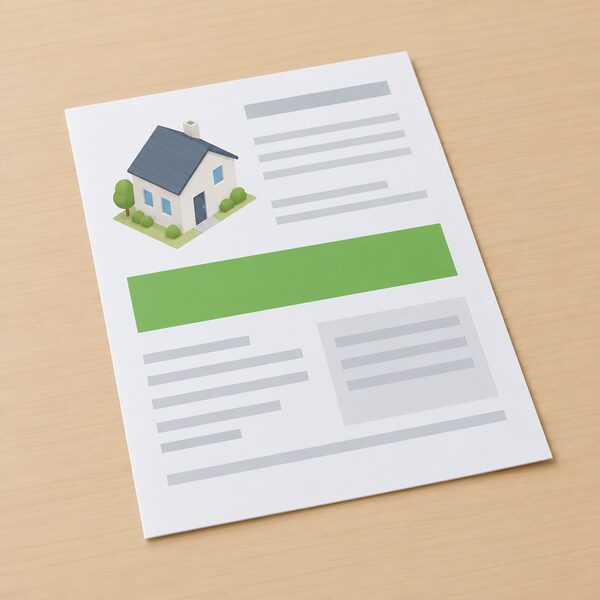 A redesigned Scottish energy performance certificate shown as a printed document lying on a table, with a plain colour band carrying the new rating as a simple block and all other content as blank lines, with no readable words or numbers.