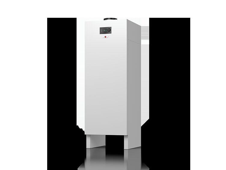 A tall white WOLF domestic hot water heat pump cylinder shown on a plain white background