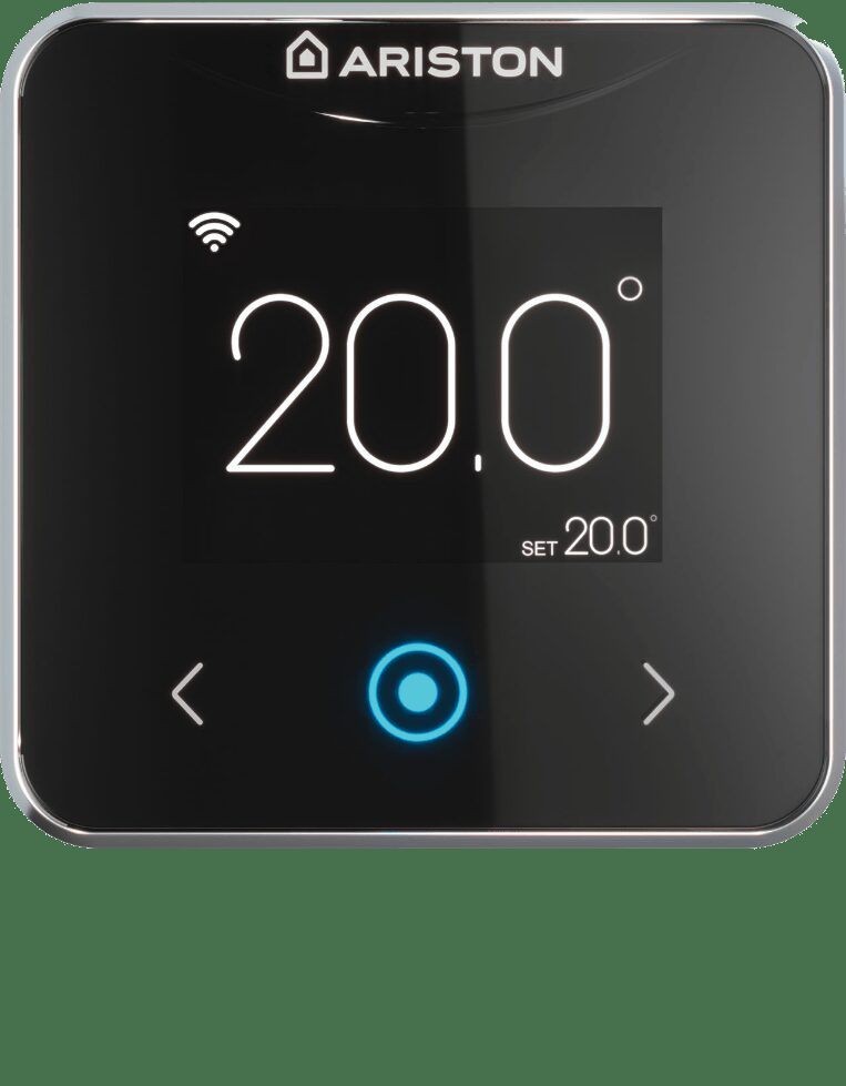 Ariston Cube S Net wireless thermostat displaying a set temperature of 20.0 degrees