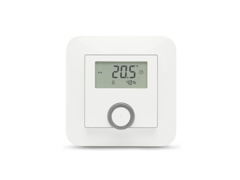 A white Bosch room thermostat with a digital display showing 20.5 degrees and a rotary dial