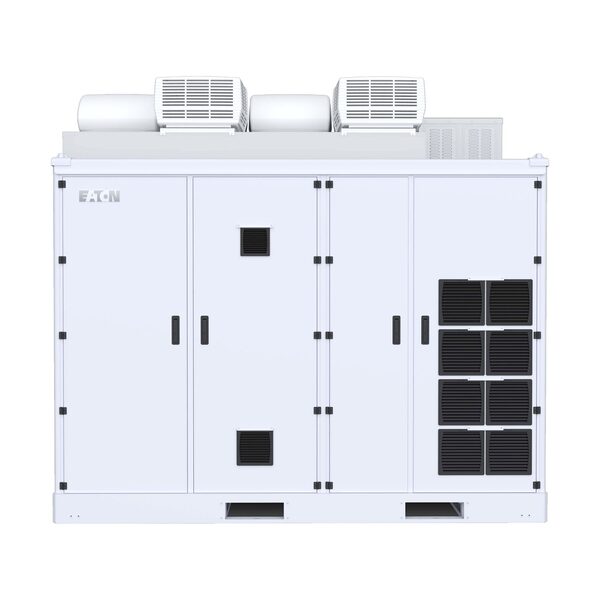 A large white Eaton commercial energy storage cabinet unit with cooling vents on top, shown against a plain white background