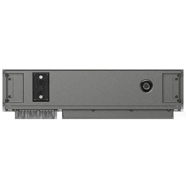 Side view of an EcoFlow PowerOcean 5kWh home battery module showing connectors and mounting points on a white background