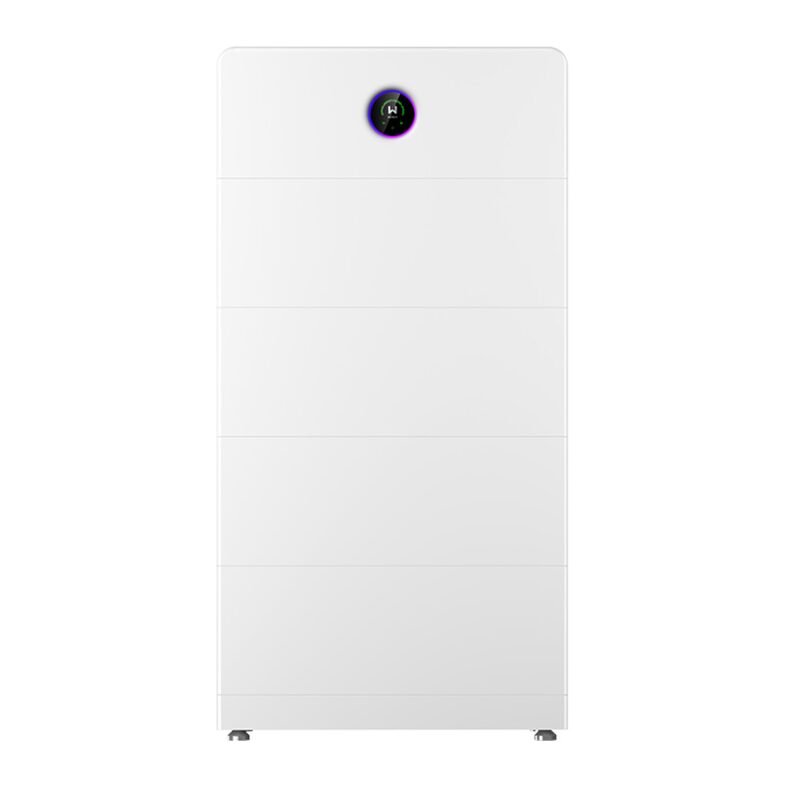 A tall white GoodWe all-in-one home battery storage unit with a small round status display near the top