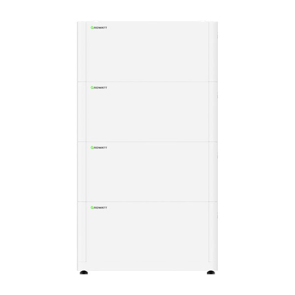 A white Growatt ALP 15 kWh stacked home battery storage unit with four modules on a plain background