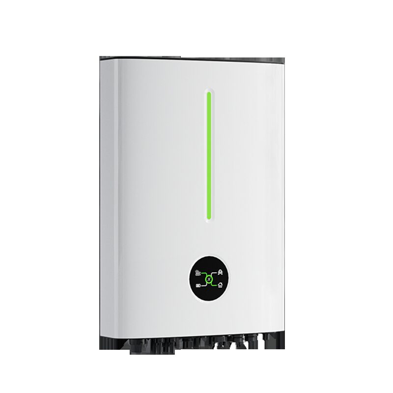 A white Livoltek single-phase hybrid inverter unit with a green light strip and connection ports at the bottom