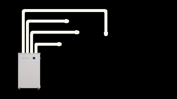 A white Sigenergy SigenStor Neo home battery stack on a plain background with faint callout lines pointing to empty space