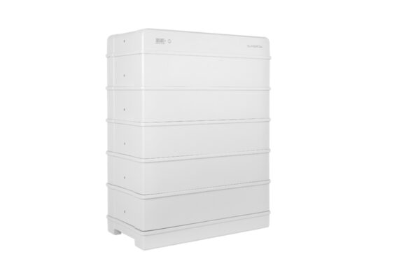 A white stacked modular Sungrow high-voltage LFP home battery unit on a plain background