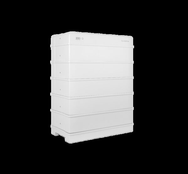 A white stacked modular home battery unit from Sungrow on a plain background