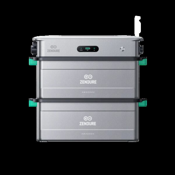 A stacked Zendure AB3000X home battery storage unit with control hub, shown as a product photo on a white background