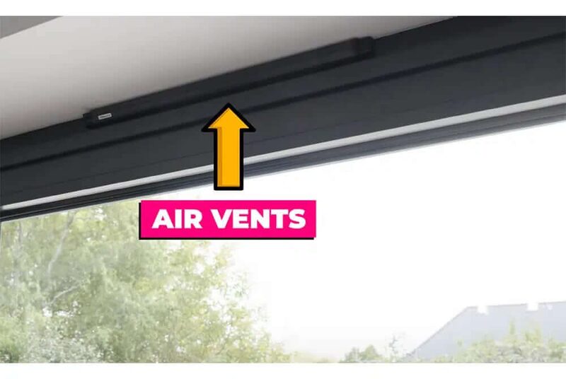 Trickle air vents along the top of a window frame, highlighted with an arrow and 'AIR VENTS' label