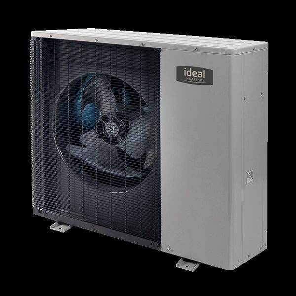 An Ideal Heating Logic Air air source heat pump outdoor unit shown on a white background