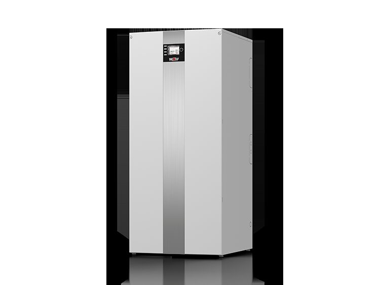 A white WOLF gas condensing boiler unit photographed against a plain white background