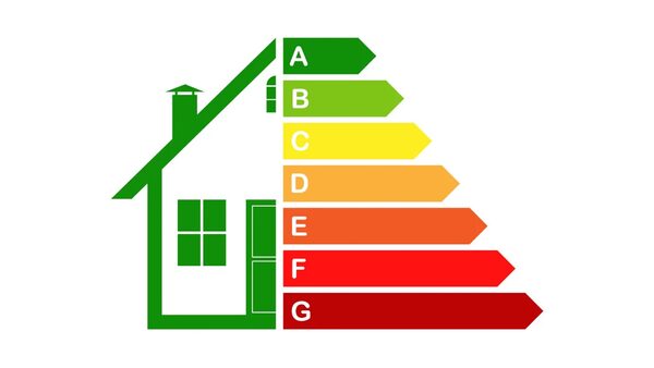 A generic EPC energy rating graphic showing a green house outline beside the A to G coloured rating scale