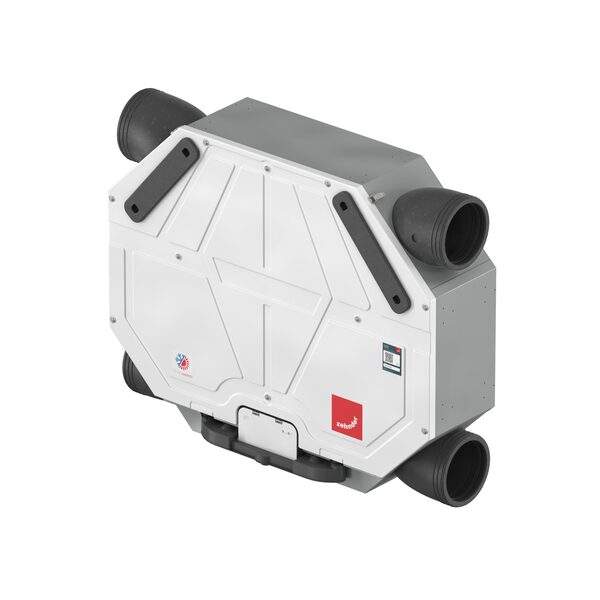 A Zehnder ComfoAir Flex mechanical ventilation heat recovery unit shown at an angle on a white background