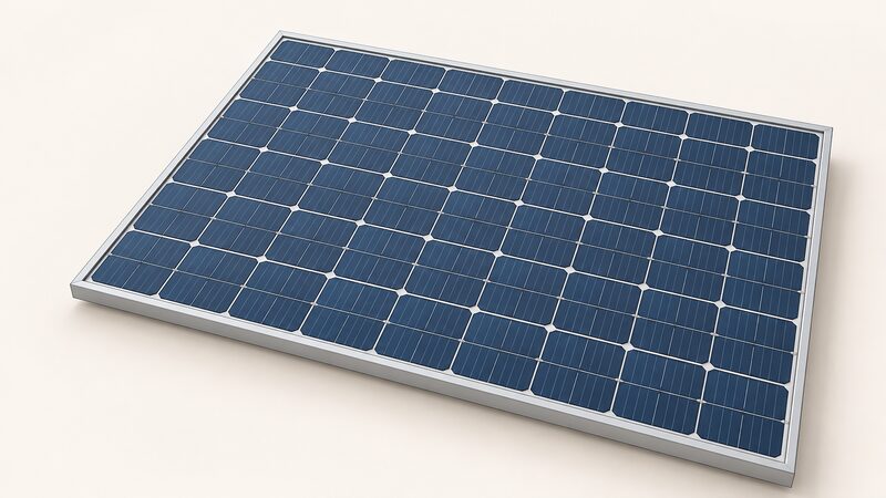 A close-up view of a solar panel face showing a grid of half cells, each cell visibly split into two halves, with thin busbar lines running across the cells connecting them in the module layout.
