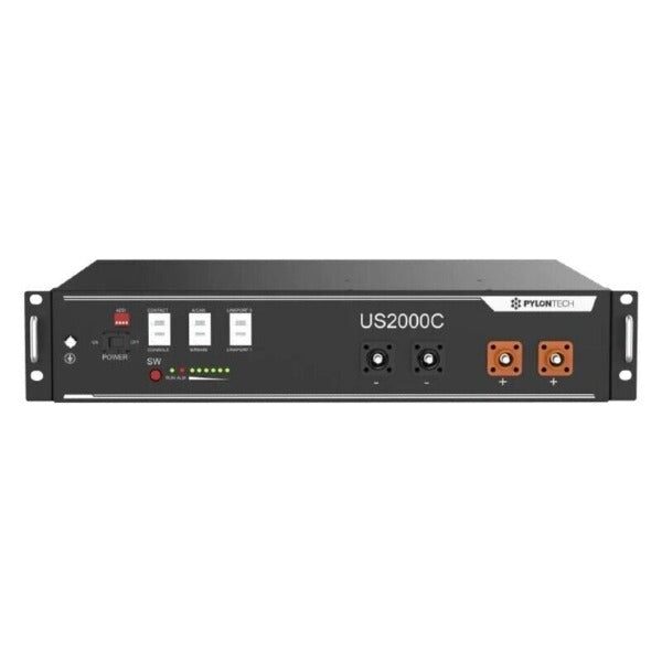 A Pylontech US2000C 2.4kWh rack-mount home battery storage unit shown front-on against a white background