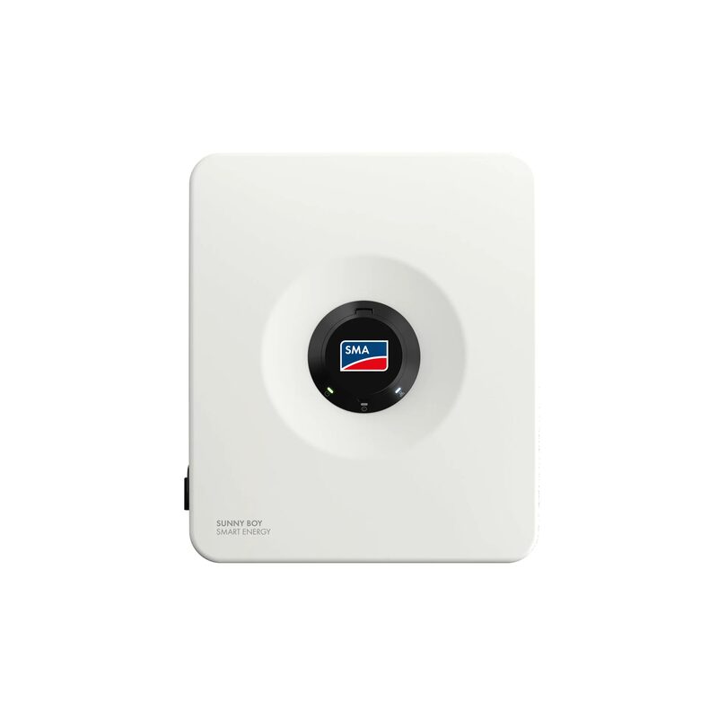 A white SMA Sunny Boy Smart Energy hybrid solar inverter shown against a plain white background