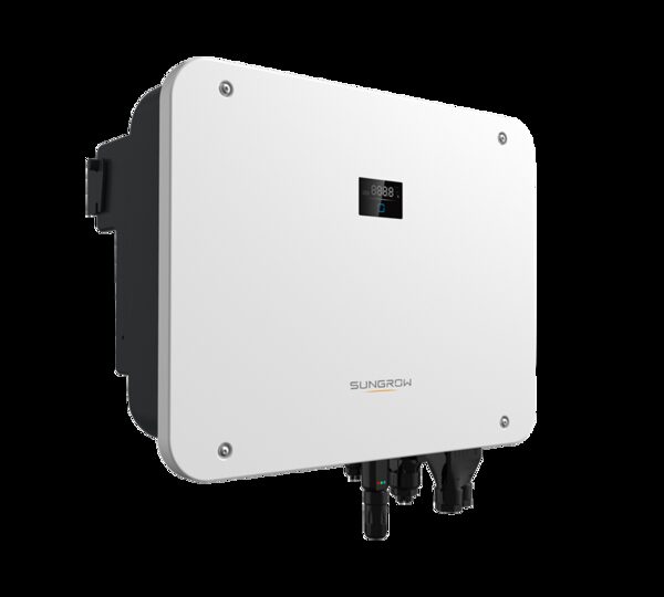 A white Sungrow hybrid solar inverter unit shown against a plain background