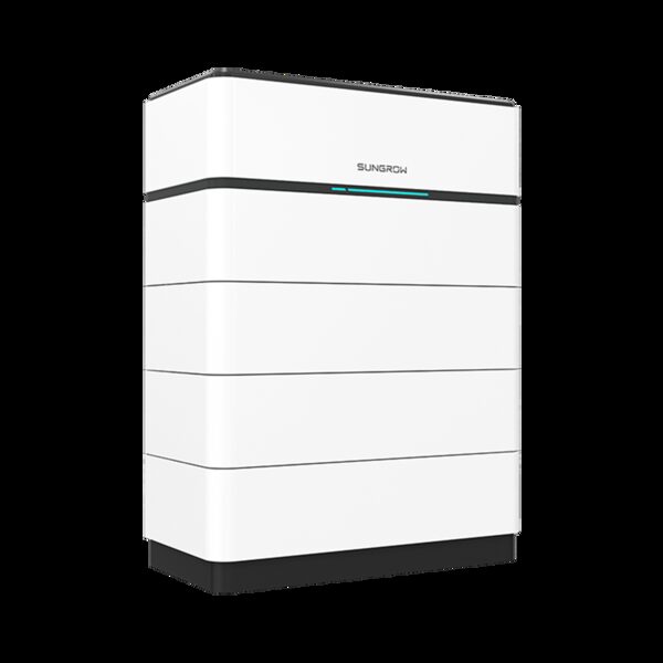 A white stacked home battery storage unit with Sungrow branding on a plain background