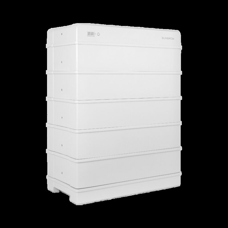 A white stacked modular home battery unit from Sungrow on a plain background