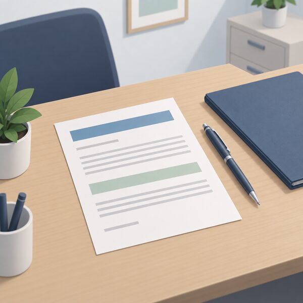 A single letter on official stationery lying flat on an office desk, its content shown only as blank lines and plain colour bands, beside a pen and a closed folder, conveying the written funding confirmation a department sent to a council.