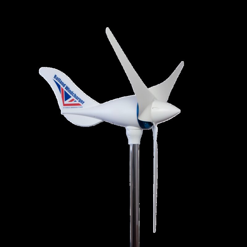 A Rutland Windcharger small wind turbine on a mounting pole against a white background