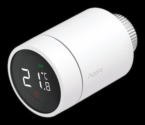 Aqara Radiator Thermostat E1 smart thermostatic radiator valve shown on a white background