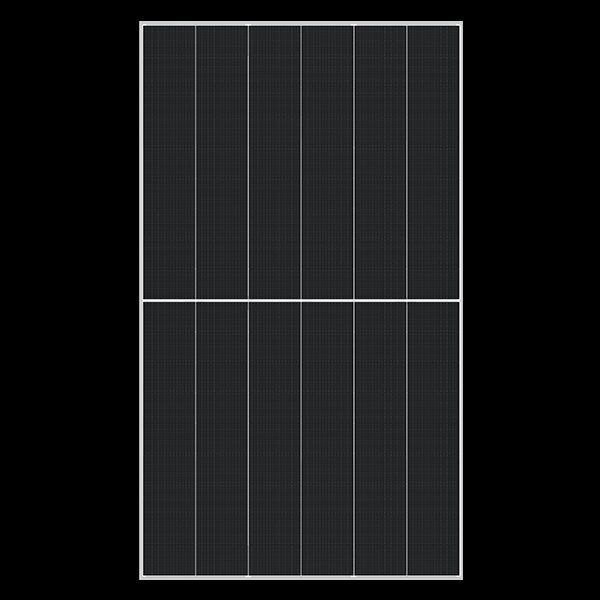 A black full-black solar panel product photo on a white background
