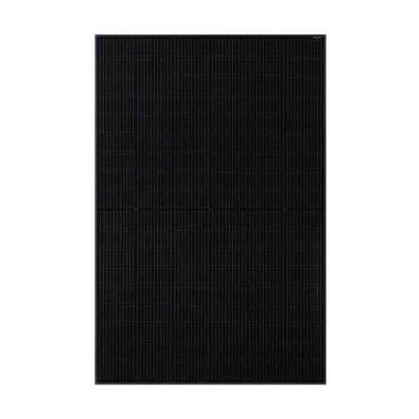 A single all-black JA Solar 410W solar panel photographed against a white background