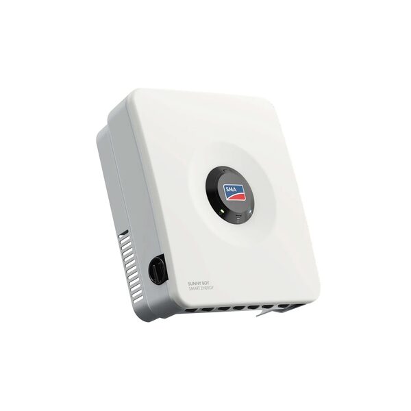 A white SMA Sunny Boy Smart Energy hybrid solar inverter shown against a plain white background