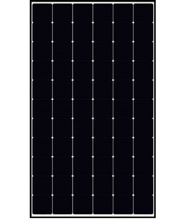 A black monocrystalline solar panel shown straight on against a white background