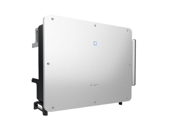 A Sungrow SG350HX solar string inverter, a large silver wall-mounted unit shown against a white background