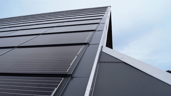 In-roof solar panels mounted on the pitched roof of a house