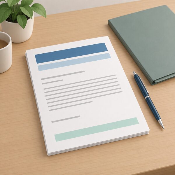 A printed copy of the Smart Export Guarantee Order 2019 lying on a wooden desk, drawn as a physical document with its title shown only as blank lines and plain colour bands, beside a closed folder and a pen, with no readable words or figures anywhere on the page.